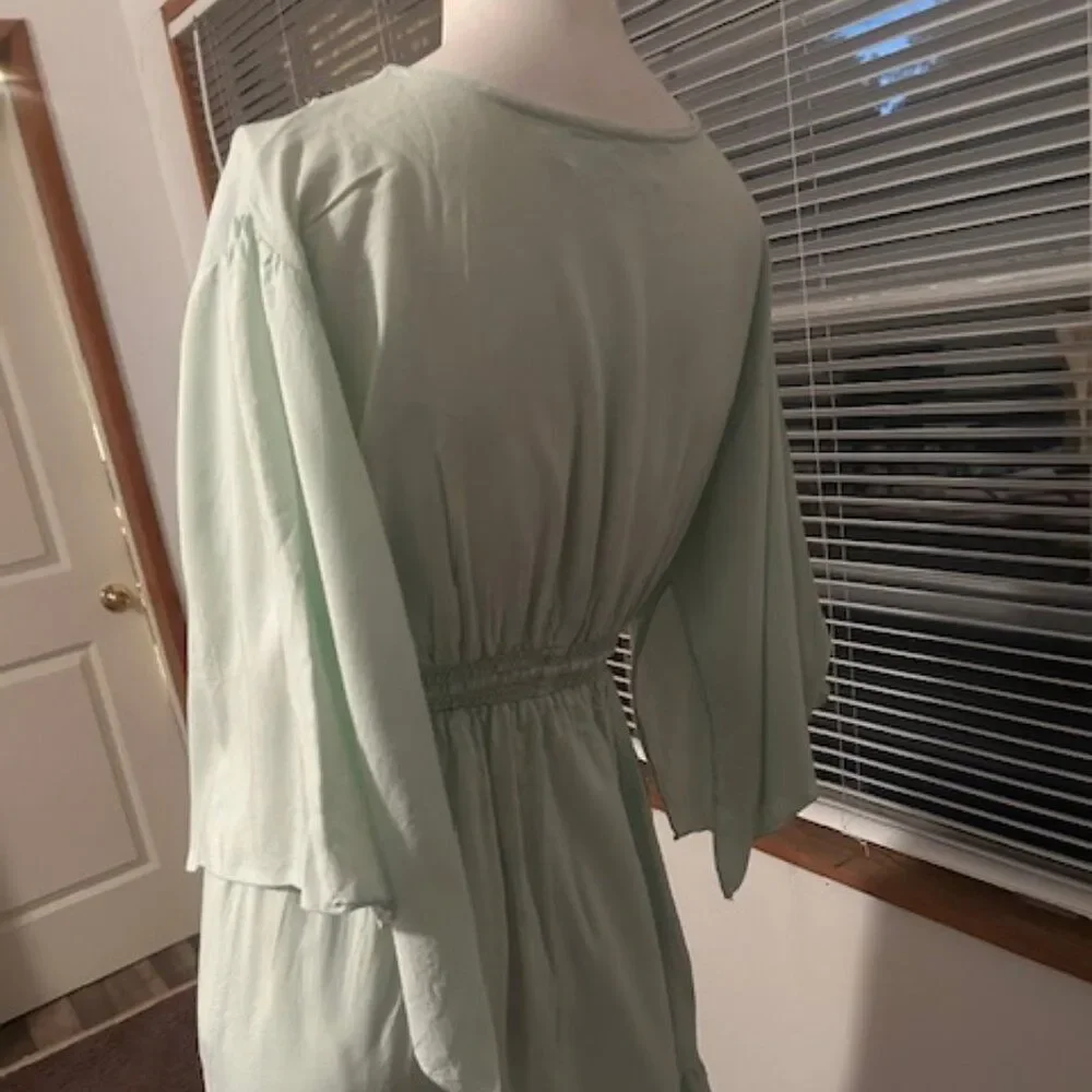 Back in Bali Mint embellished split kimono sleeves swimsuit coverup, size M
